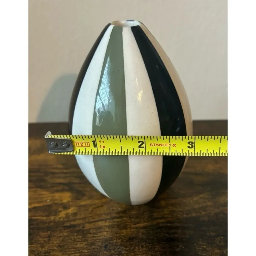 Petite Early  Small Vintage Jonathan Adler Black & Green  Stripped Vase